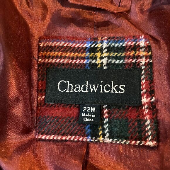 Preppy Chadwicks Wool Blend Red Tartan Plaid Blazer Retro Lined Button Front 22W - Picture 3 of 7